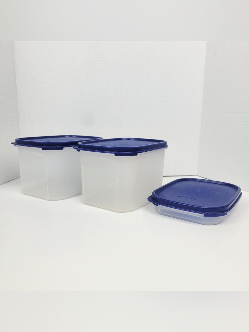 Vtg 80s~Tupperware Modular Mates 1792 8 Cups~1962 400ml~Clear w/Blue Lids 1793